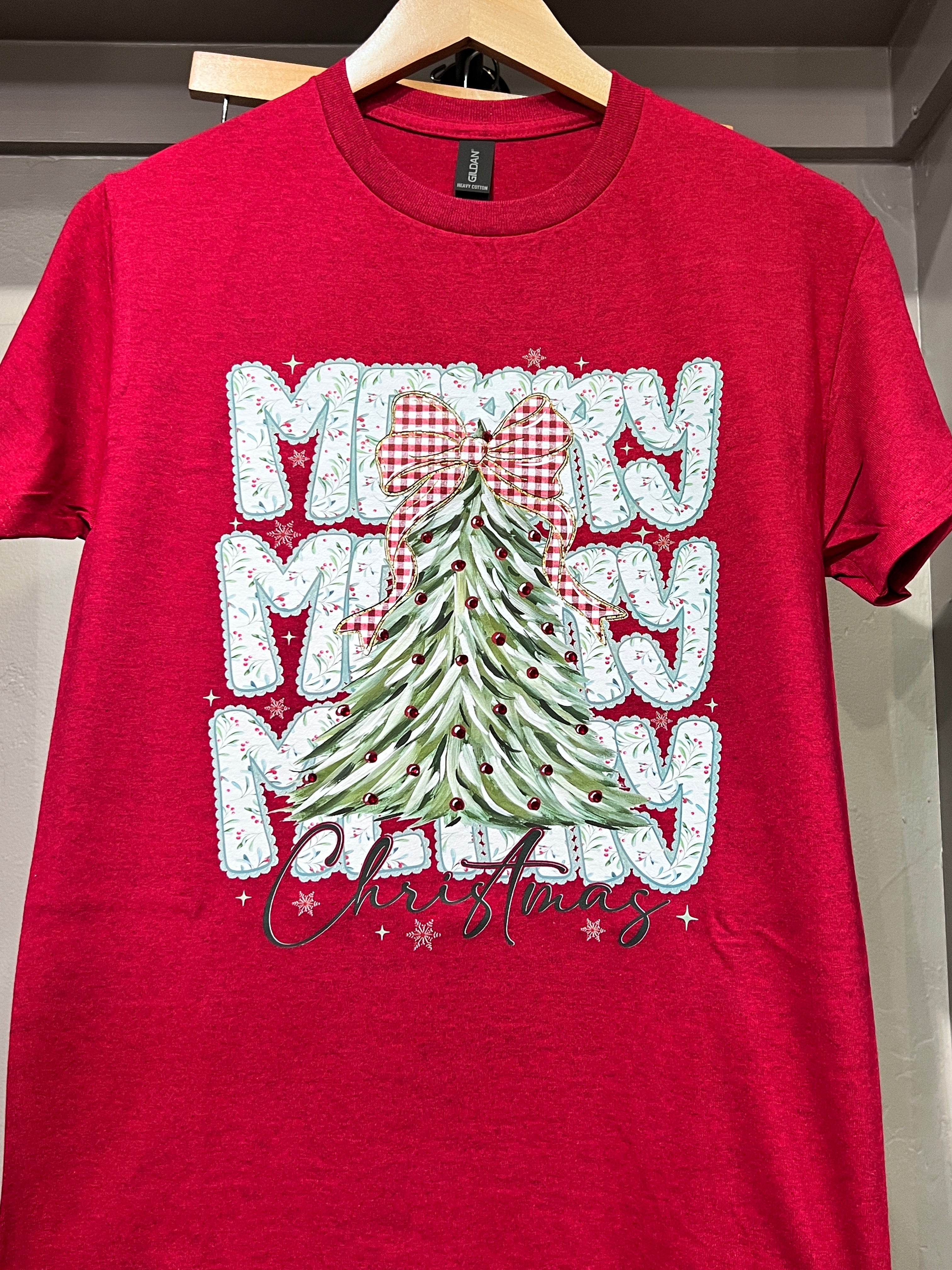 Merry Merry Merry Christmas Tree Bejeweled Tee