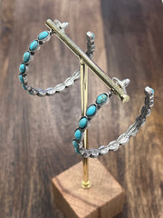 Halona Southwestern Blue Turquoise Multi Oval Stone Hoop Earrings