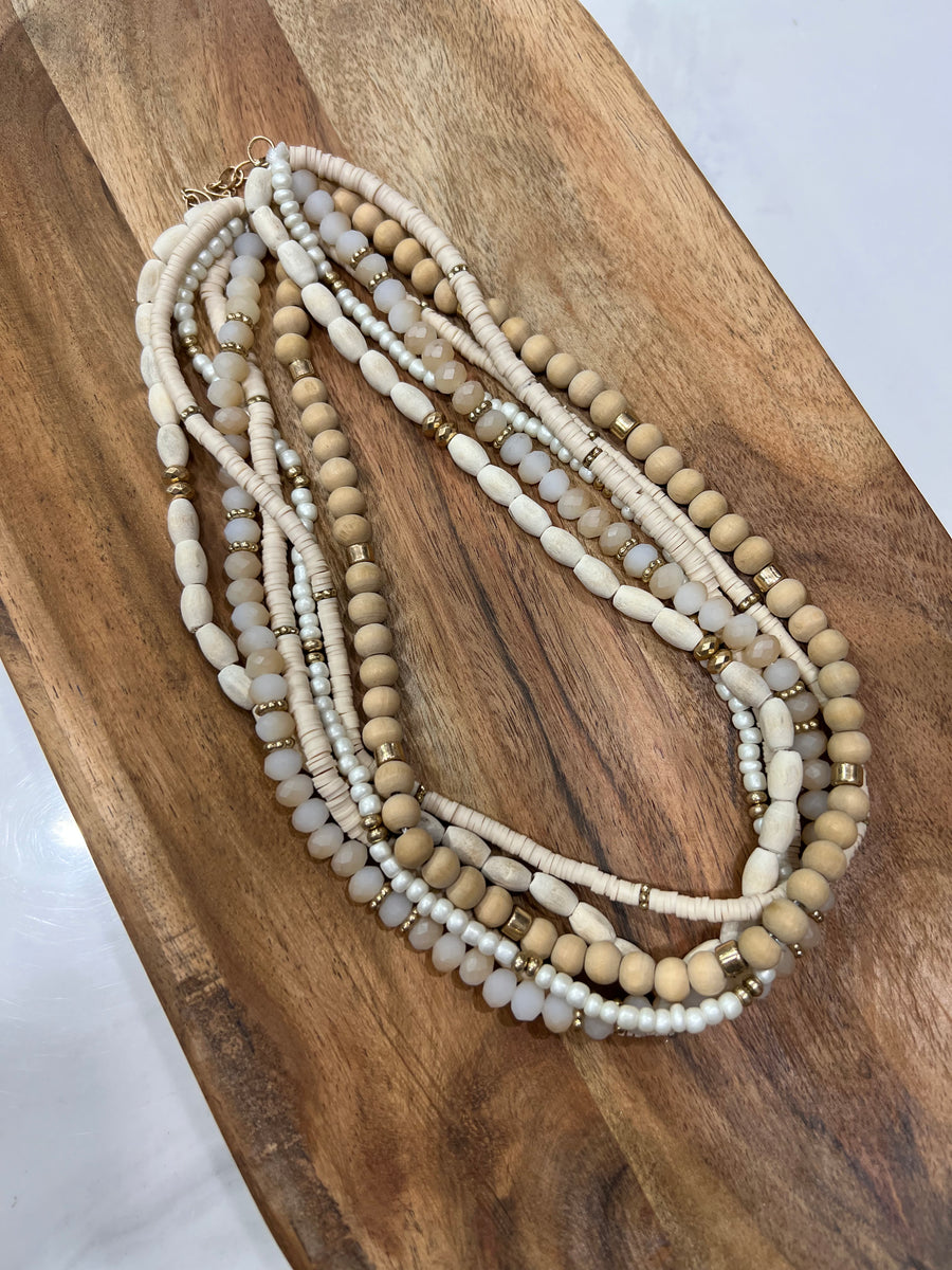 Multi Strand Wooden Beaded Necklace