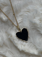 Black Enamel Gold Heart Necklace