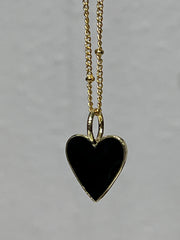 Black Enamel Gold Heart Necklace