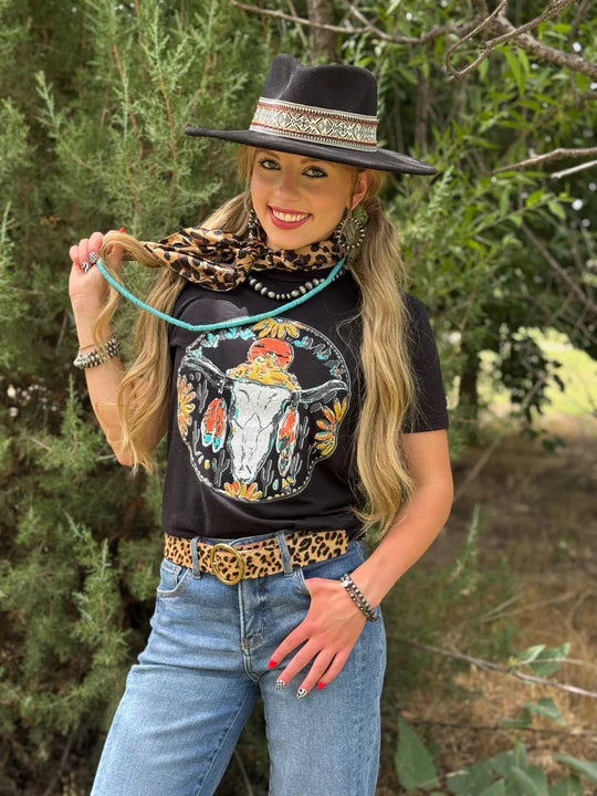 Western Skull Hand Painted Graphic Tee