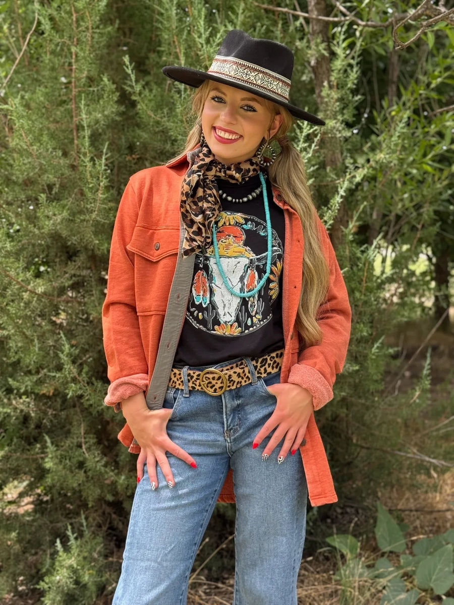 Western Skull Hand Painted Graphic Tee