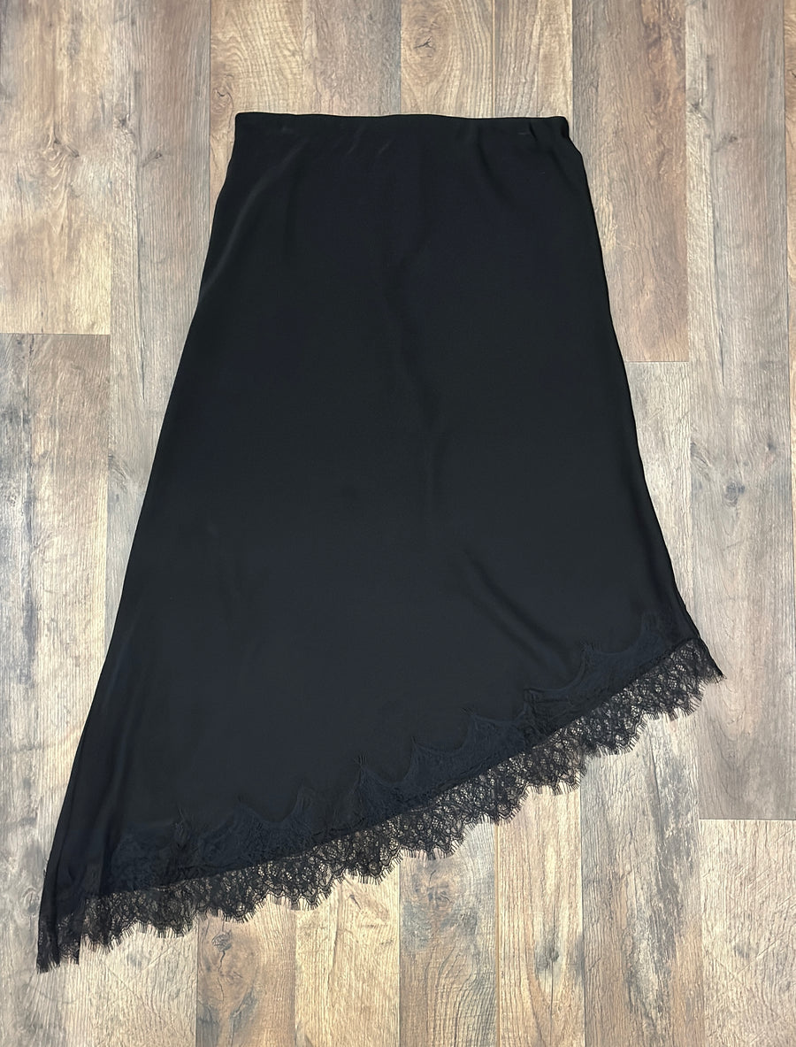 Katarina Lace Trim Asymmetrical Satin Skirt