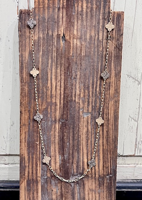 Clovers Long Chain Link Gold Necklace
