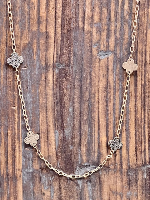 Clovers Long Chain Link Gold Necklace