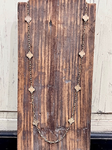 Clovers Long Chain Link Gold Necklace