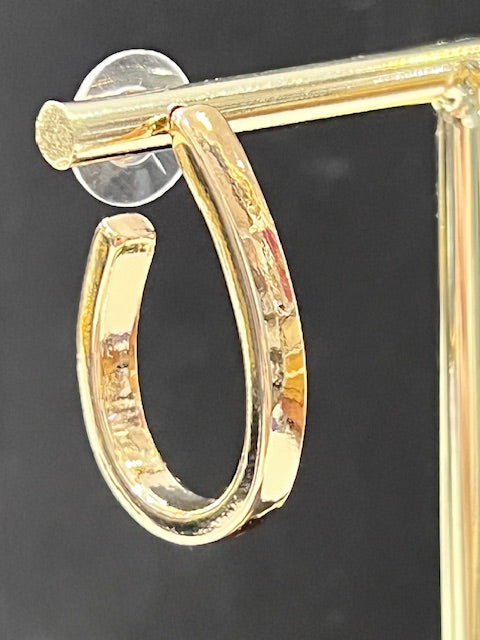 Smooth Polished Metal Elongated Teardrop Hoop Earrings