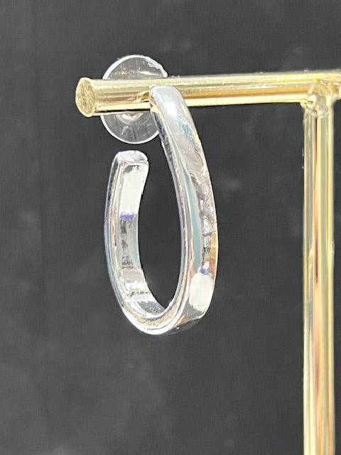 Smooth Polished Metal Elongated Teardrop Hoop Earrings