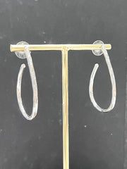 Hammered Metal Elongated Teardrop Hoop Earrings
