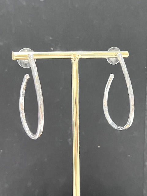 Hammered Metal Elongated Teardrop Hoop Earrings
