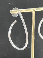 Hammered Metal Elongated Teardrop Hoop Earrings
