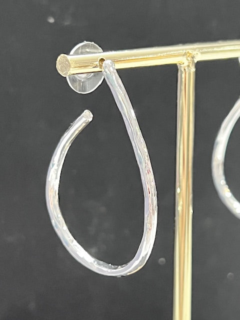 Hammered Metal Elongated Teardrop Hoop Earrings
