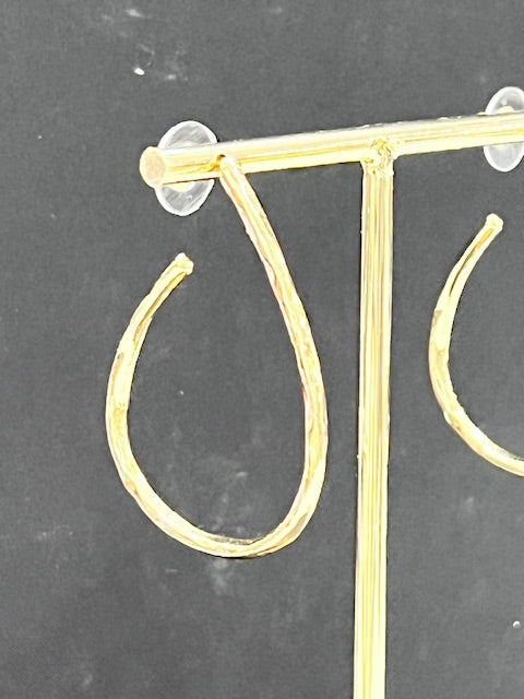 Hammered Metal Elongated Teardrop Hoop Earrings