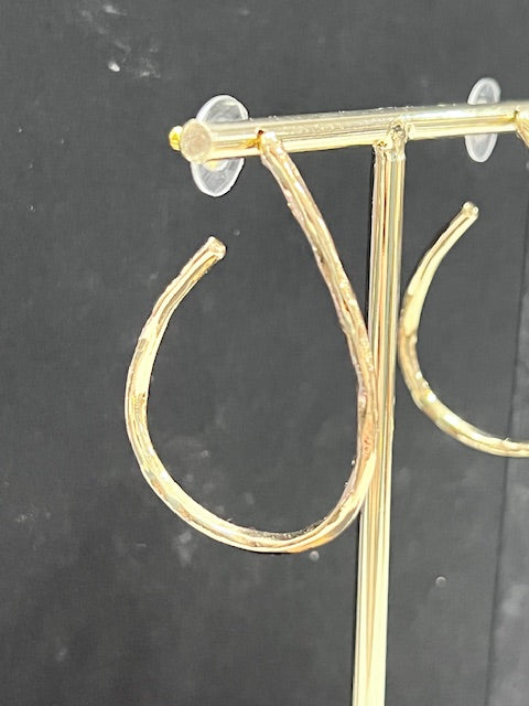 Hammered Metal Elongated Teardrop Hoop Earrings