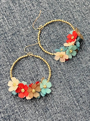 Beaded Circle Flower  Hoop Earrings