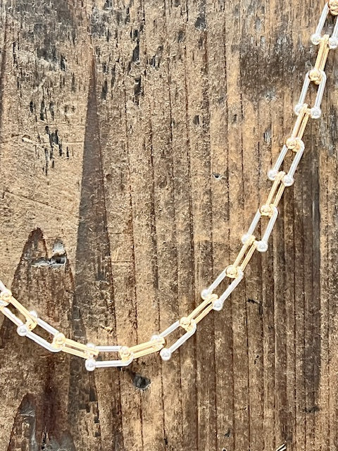 Mixed Metal U-Link Paperclip Chain Necklace