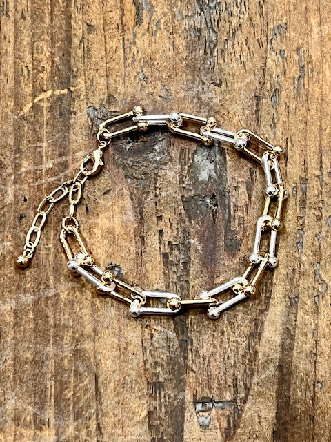 Mixed Metal U-Link Paperclip Chain Bracelet