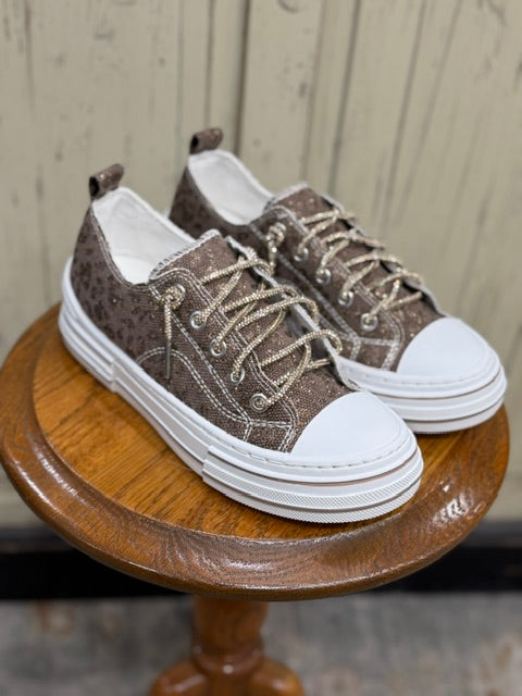 Aman Sparkle Lace Up Print Canvas Sneaker with Crystal Laces