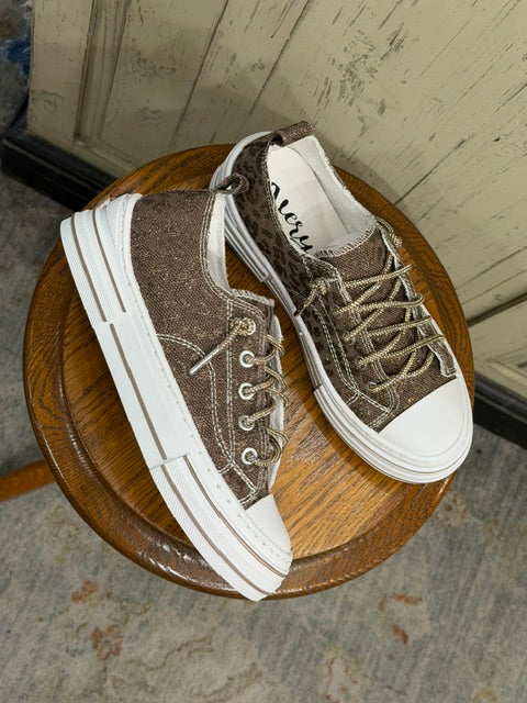 Aman Sparkle Lace Up Print Canvas Sneaker with Crystal Laces