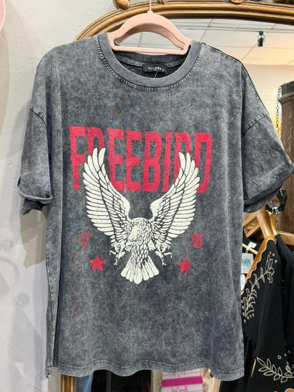 FreeBird 1776 Vintage Eagle Short Sleeve Snow Dye Tee with Rolled Cuff Sleeves