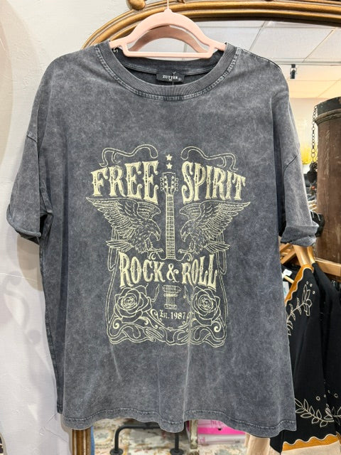 Free Spirit Rock & Roll Est. 1987 Short Sleeve Snow Dye Tee