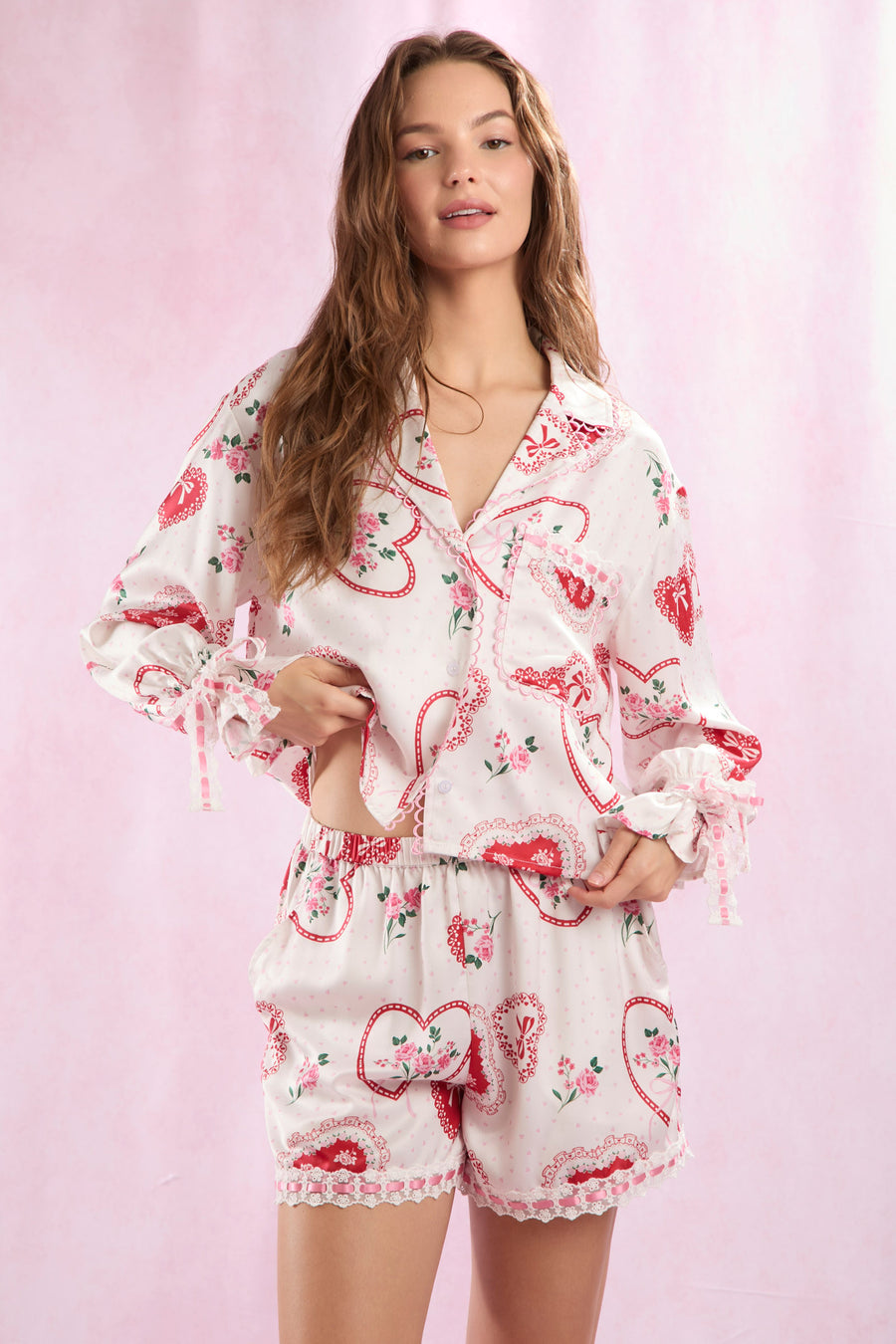 Satin Valentines Pajama Short Sets