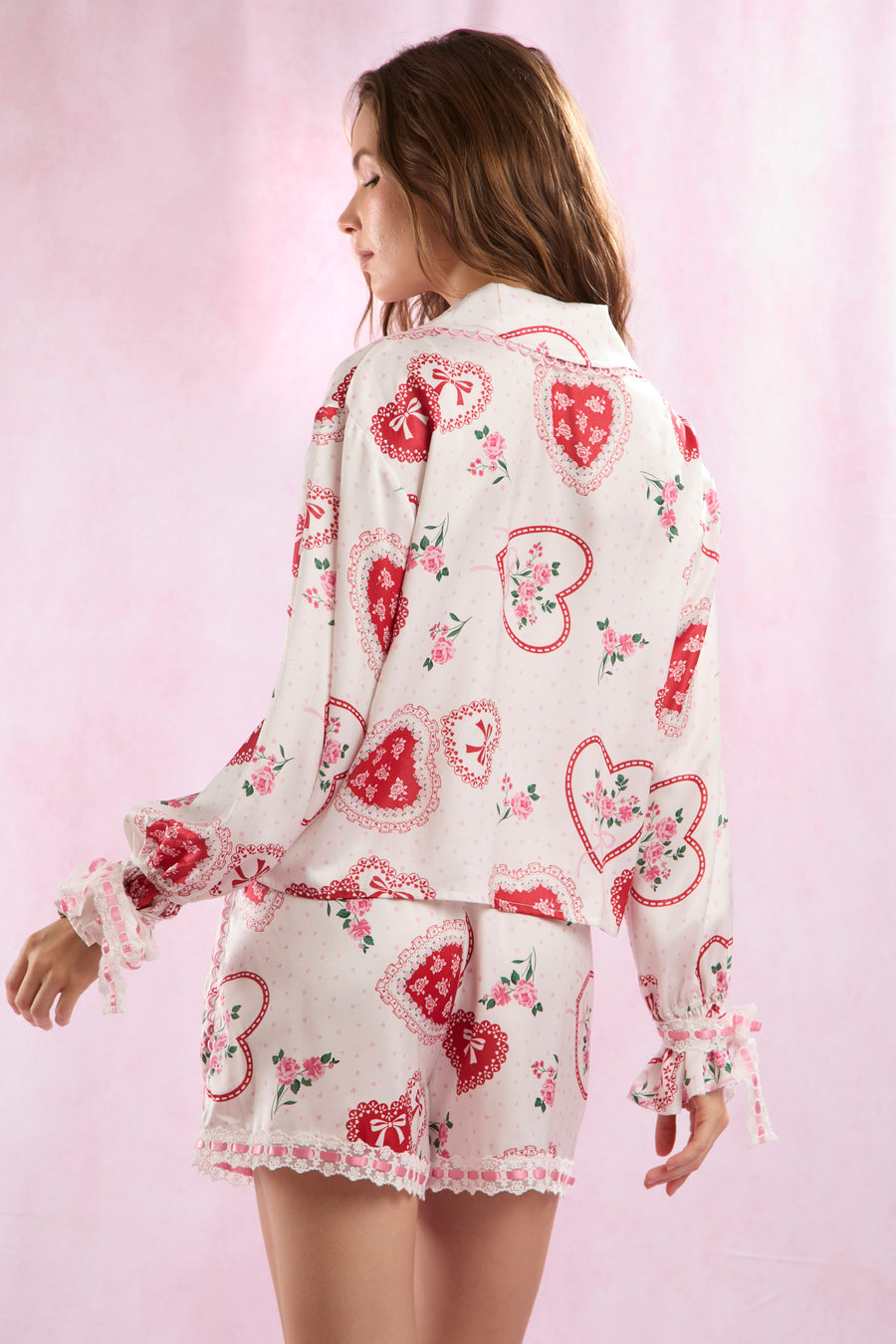 Satin Valentines Pajama Short Sets