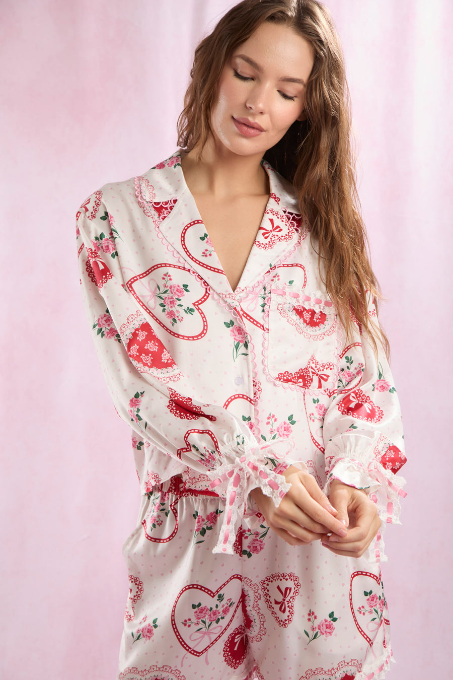 Satin Valentines Pajama Short Sets