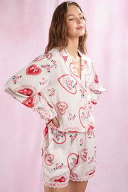 Satin Valentines Pajama Short Sets