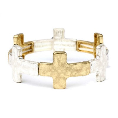 Meghan Browne Lane Silver Gold Cross Stretch Bracelet