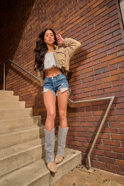 Hey Girl By Corkys WHAT THE CUFF Rhinestone Cuffed Suede Tall Boot
