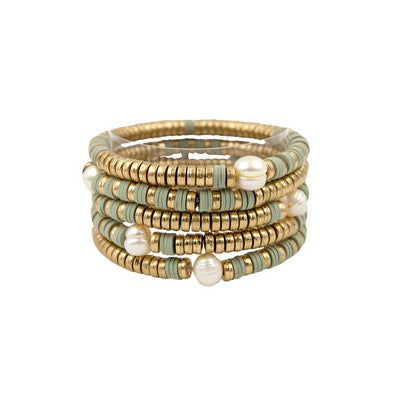 Meghan Browne Lynn Mint Beaded Bracelet Set of 5