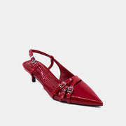 NADJA - Red Patent - Pointed Toe Kitten Heel Slingback Shoe
