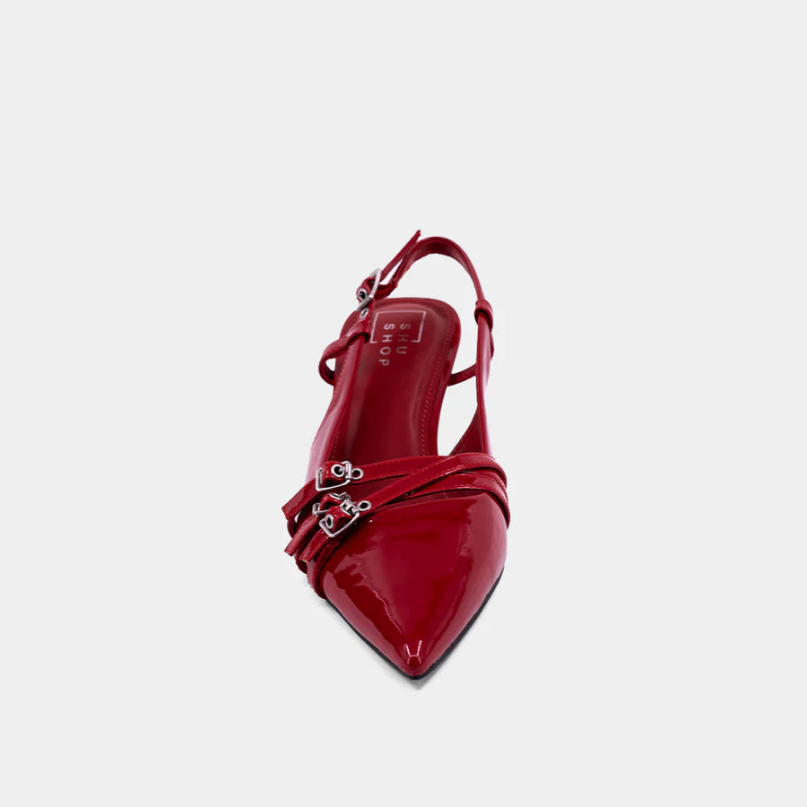 NADJA - Red Patent - Pointed Toe Kitten Heel Slingback Shoe