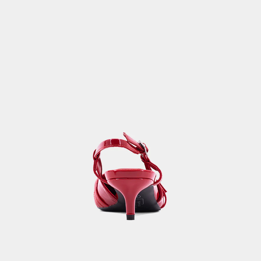 NADJA - Red Patent - Pointed Toe Kitten Heel Slingback Shoe