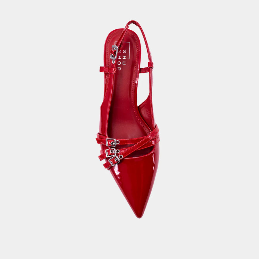 NADJA - Red Patent - Pointed Toe Kitten Heel Slingback Shoe