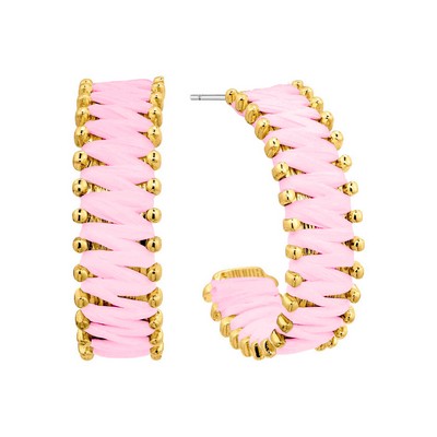 Meghan Browne Nora Pink Raffia Woven Hoop Earrings