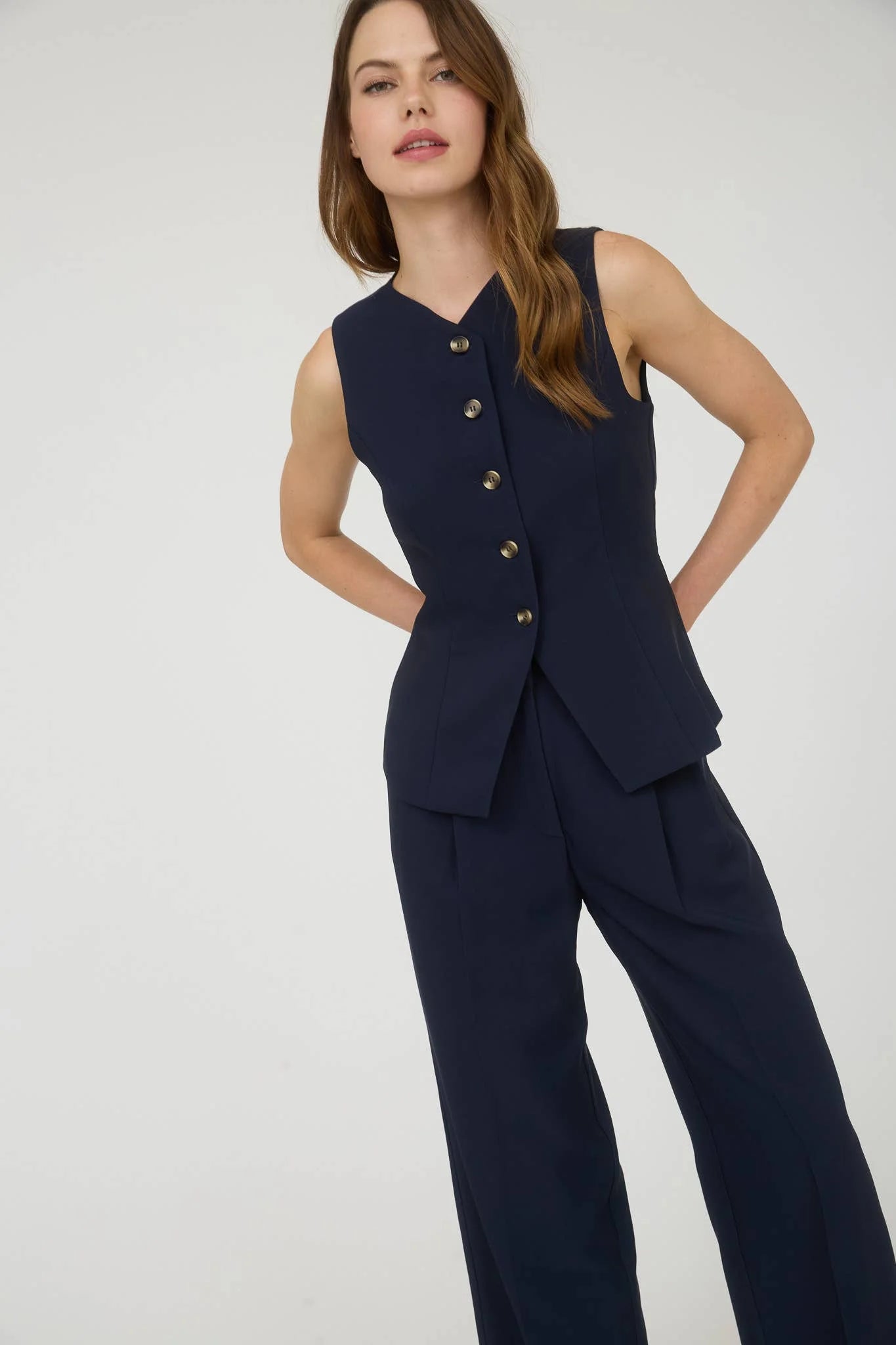Diana Split Front Long Line Button Vest Top