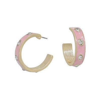 Meghan Browne Pink Epoxy Hoop Earrings with Stationed Crystals