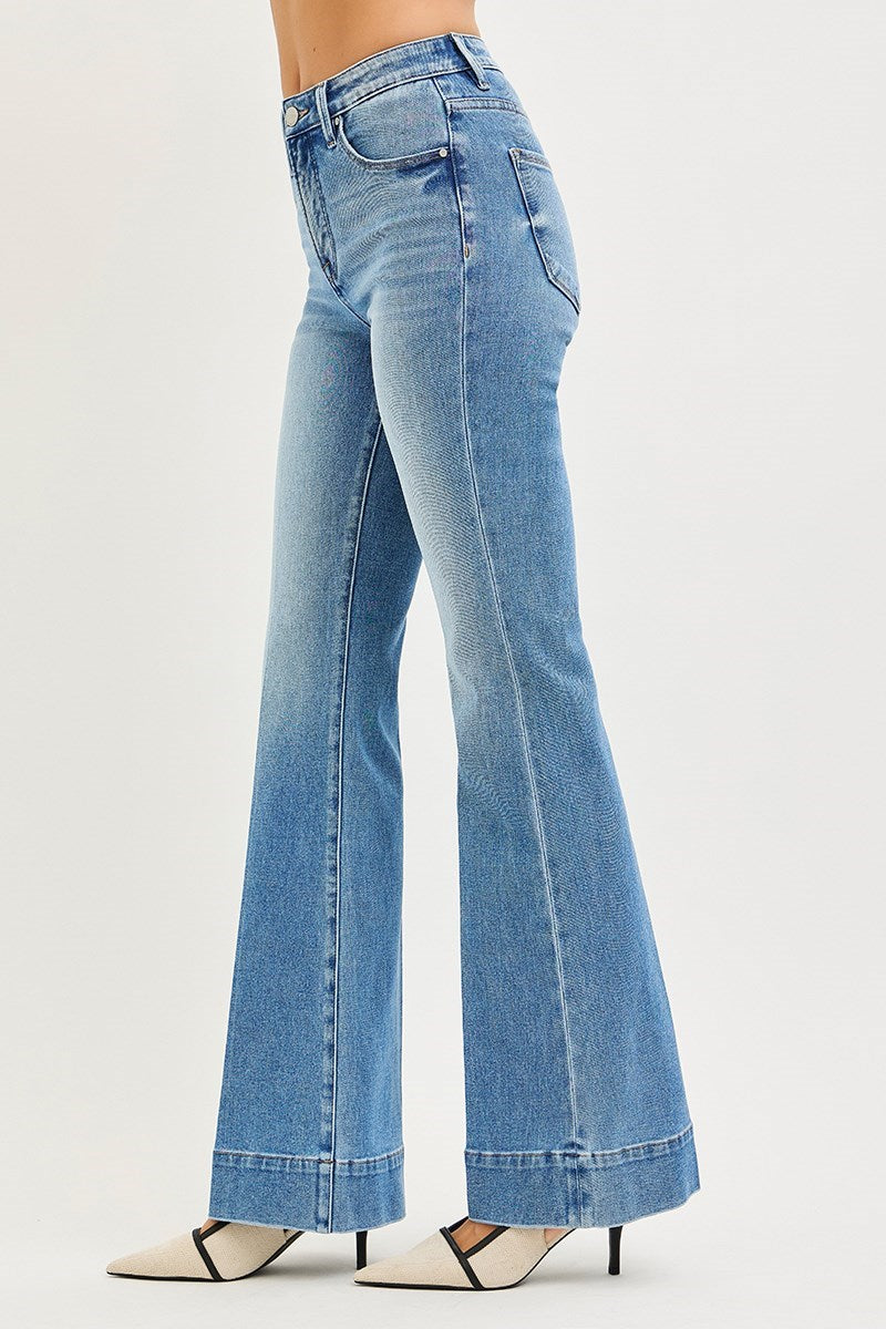 Full Leaded Mid Rise Tummy Control 4-Way Stretch Flare Jeans