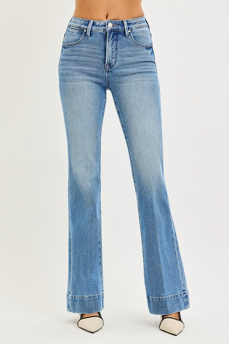 Full Leaded Mid Rise Tummy Control 4-Way Stretch Flare Jeans