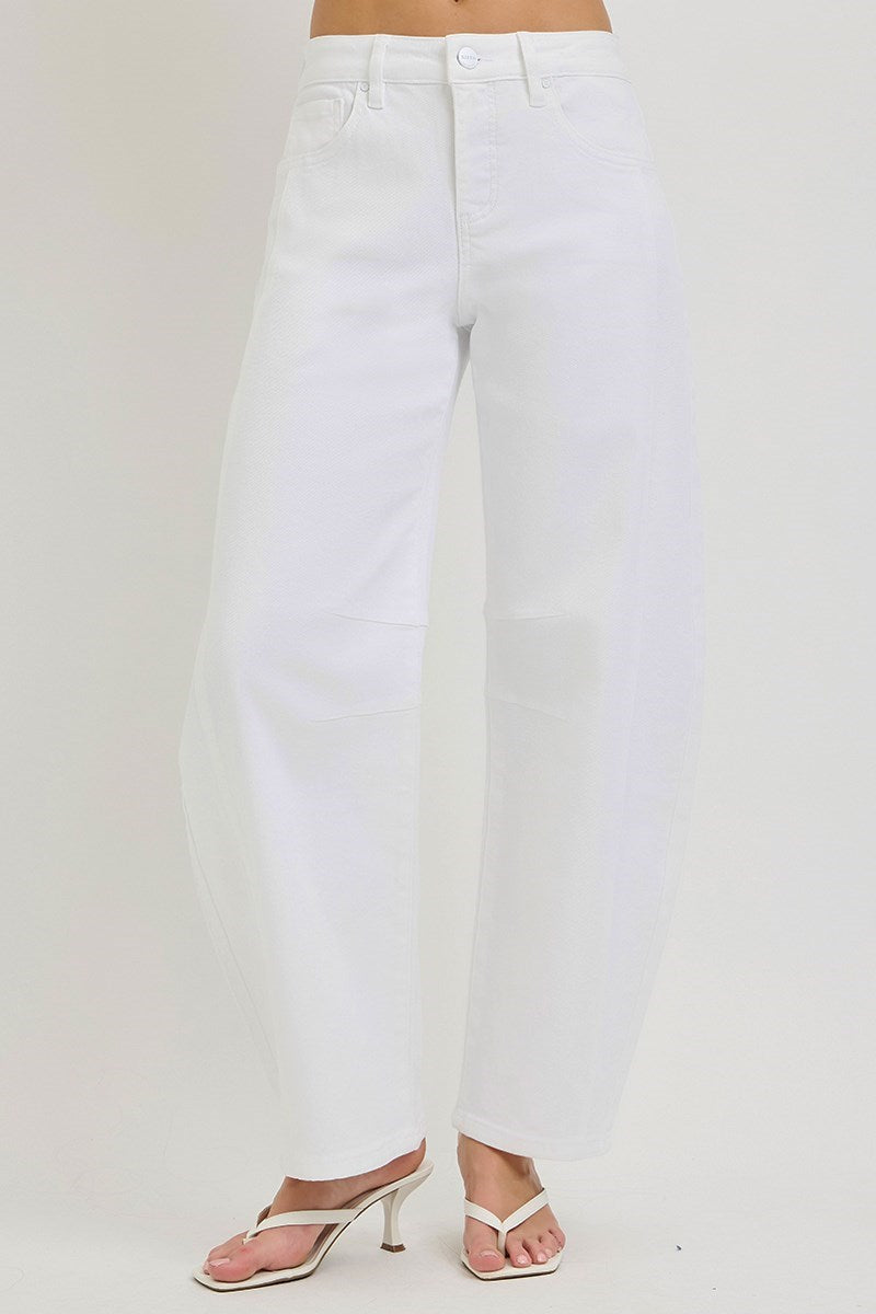 White Out Tummy Control High Rise Slouchy Ankle Barrel Pants