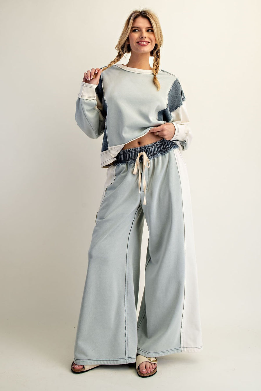Jensen Color-Block Drawstring Wide Leg Lounge Pants