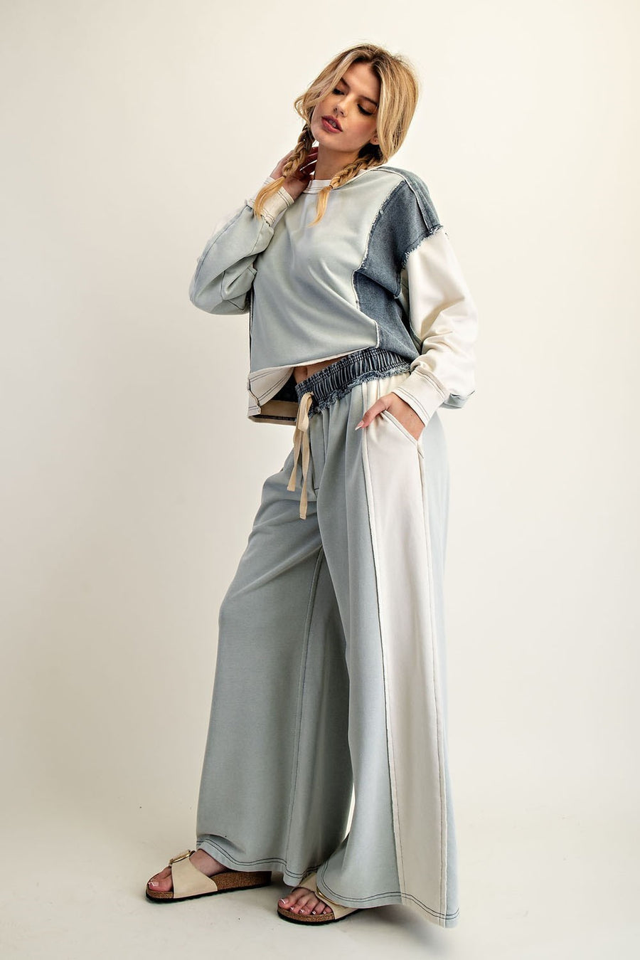 Jensen Color-Block Drawstring Wide Leg Lounge Pants