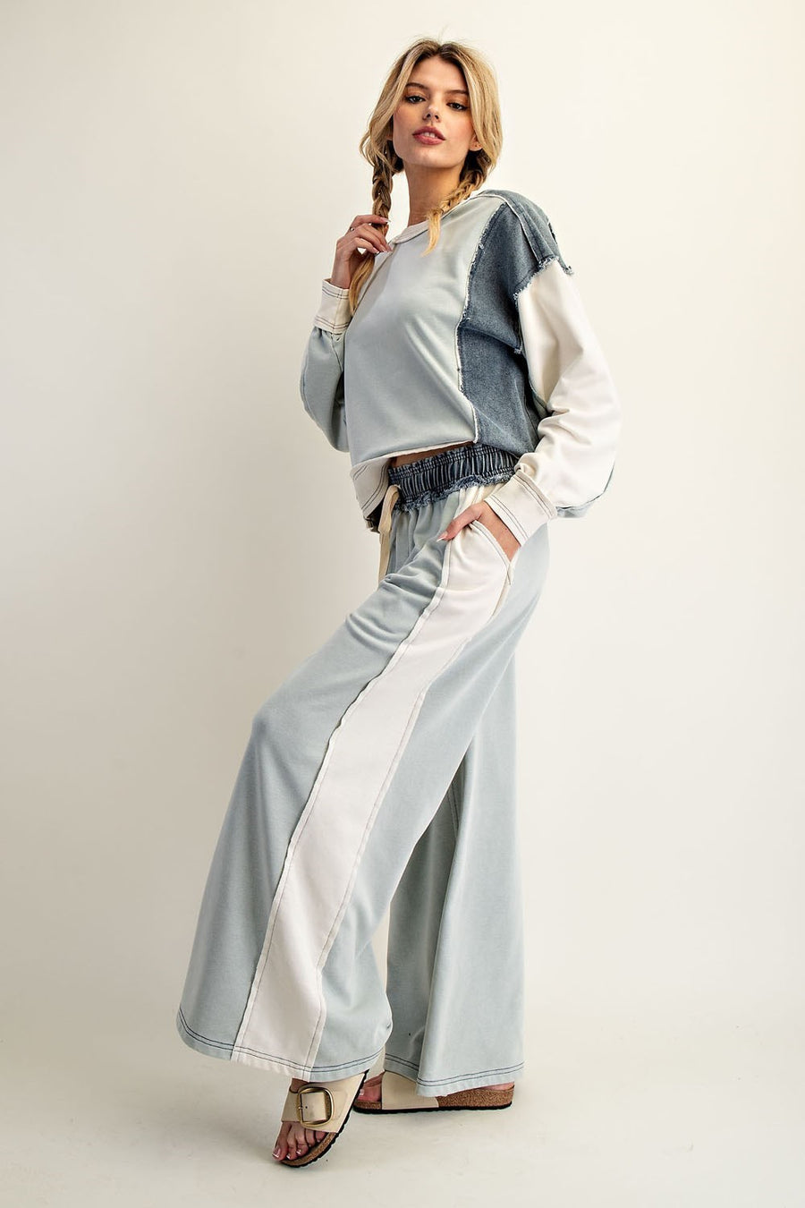 Jensen Color-Block Drawstring Wide Leg Lounge Pants