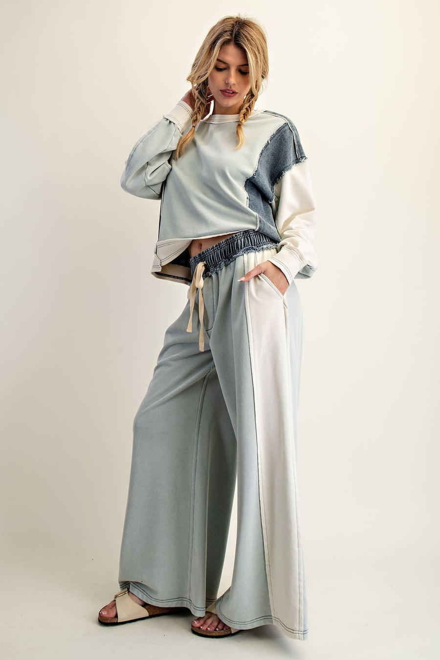 Jensen Color-Block Drawstring Wide Leg Lounge Pants