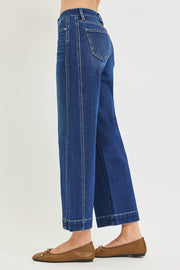 Blue Lagoon Mid Rise Ankle Crop Wide Leg Jeans