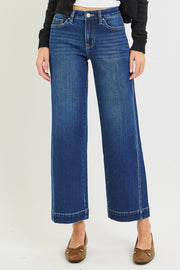 Blue Lagoon Mid Rise Ankle Crop Wide Leg Jeans
