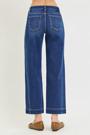 Blue Lagoon Mid Rise Ankle Crop Wide Leg Jeans